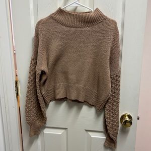 Beige sweater size s/m. High neck. Puff sleeve.
